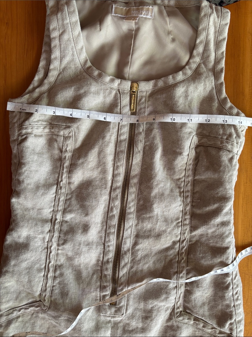 Michael Kors Beige Sleeveless Zip-Front Mini Dress - Picture 6 of 7